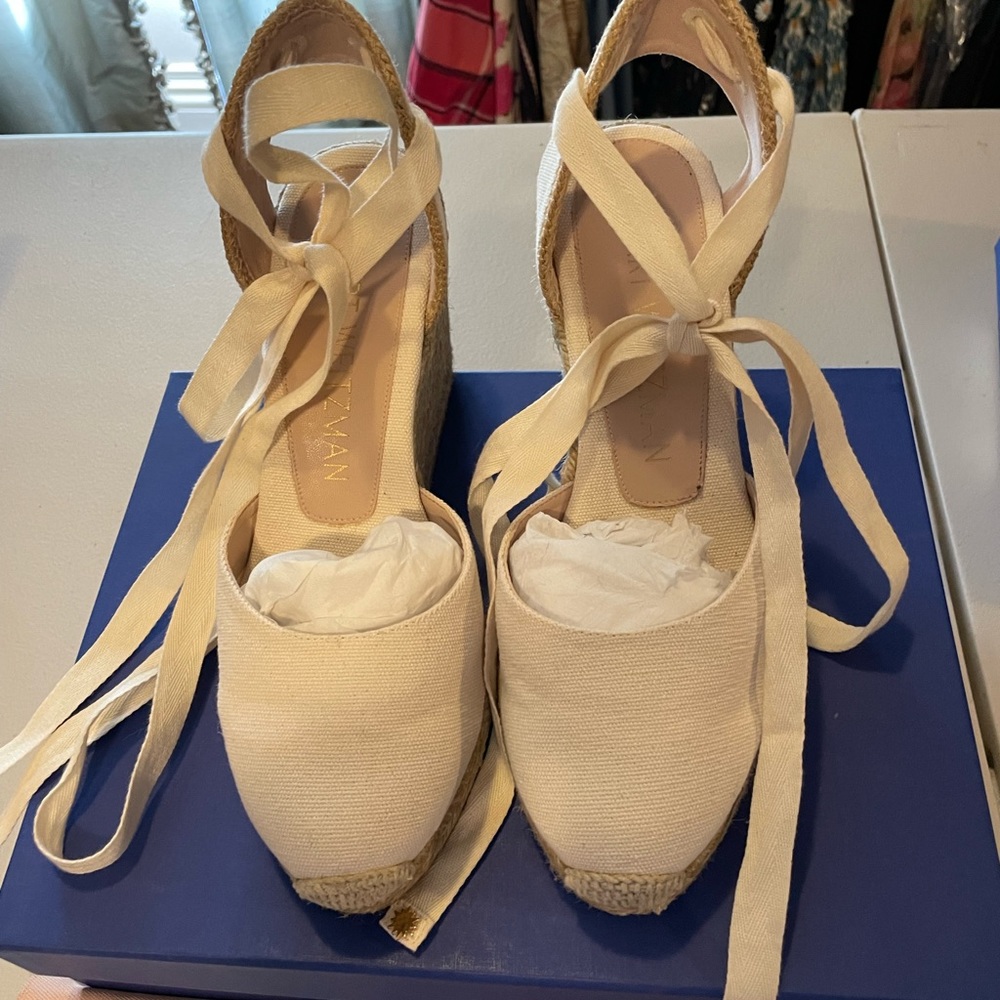 Stuart Weiztman off white lace up espadrille